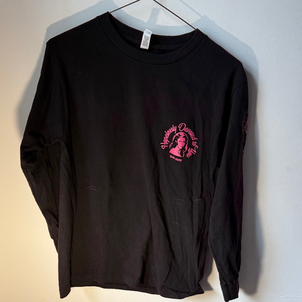 Black Long Sleeve Tee with Pink Chest Graphic